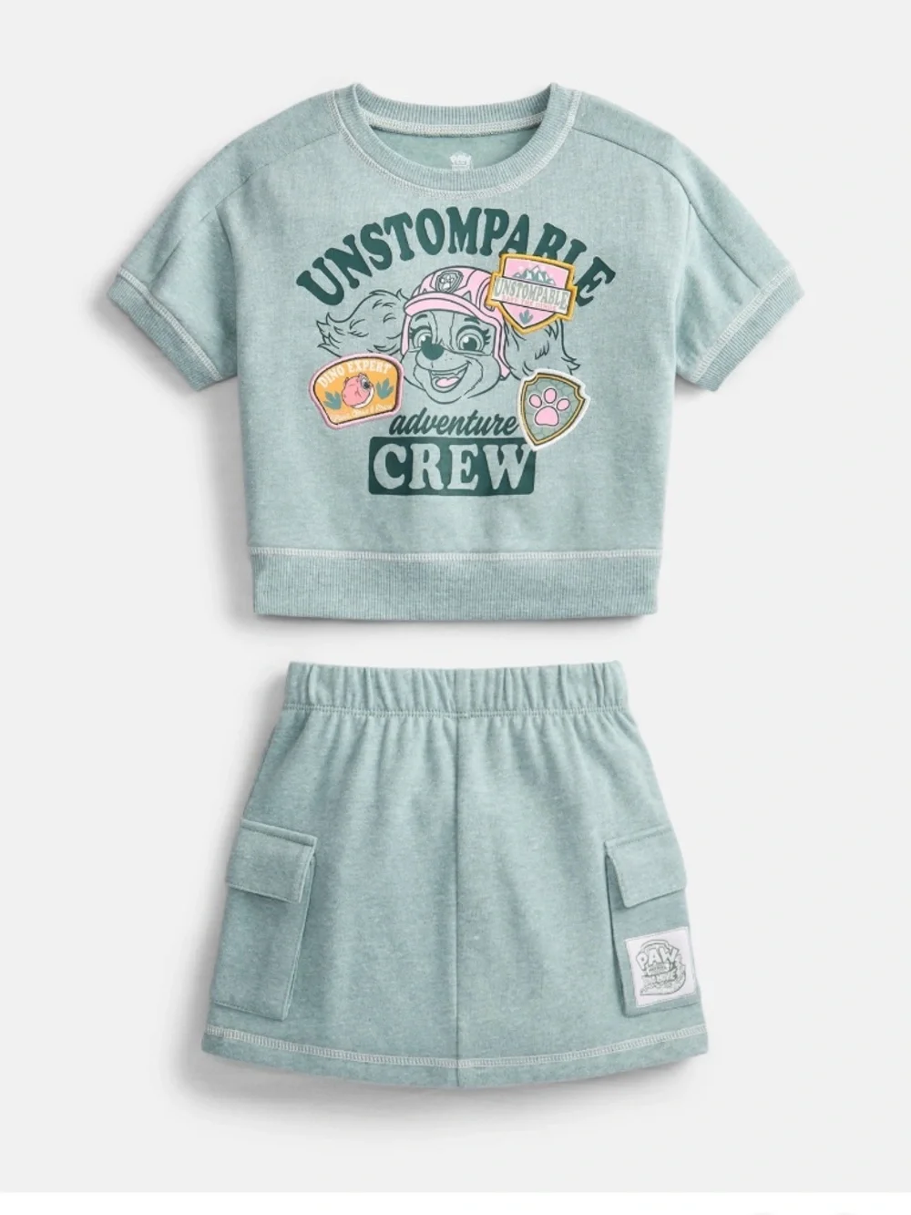 Paw Patrol Toddler Girls Green Graphic 2 PC Cargo Skirt Set Size 5T NWT